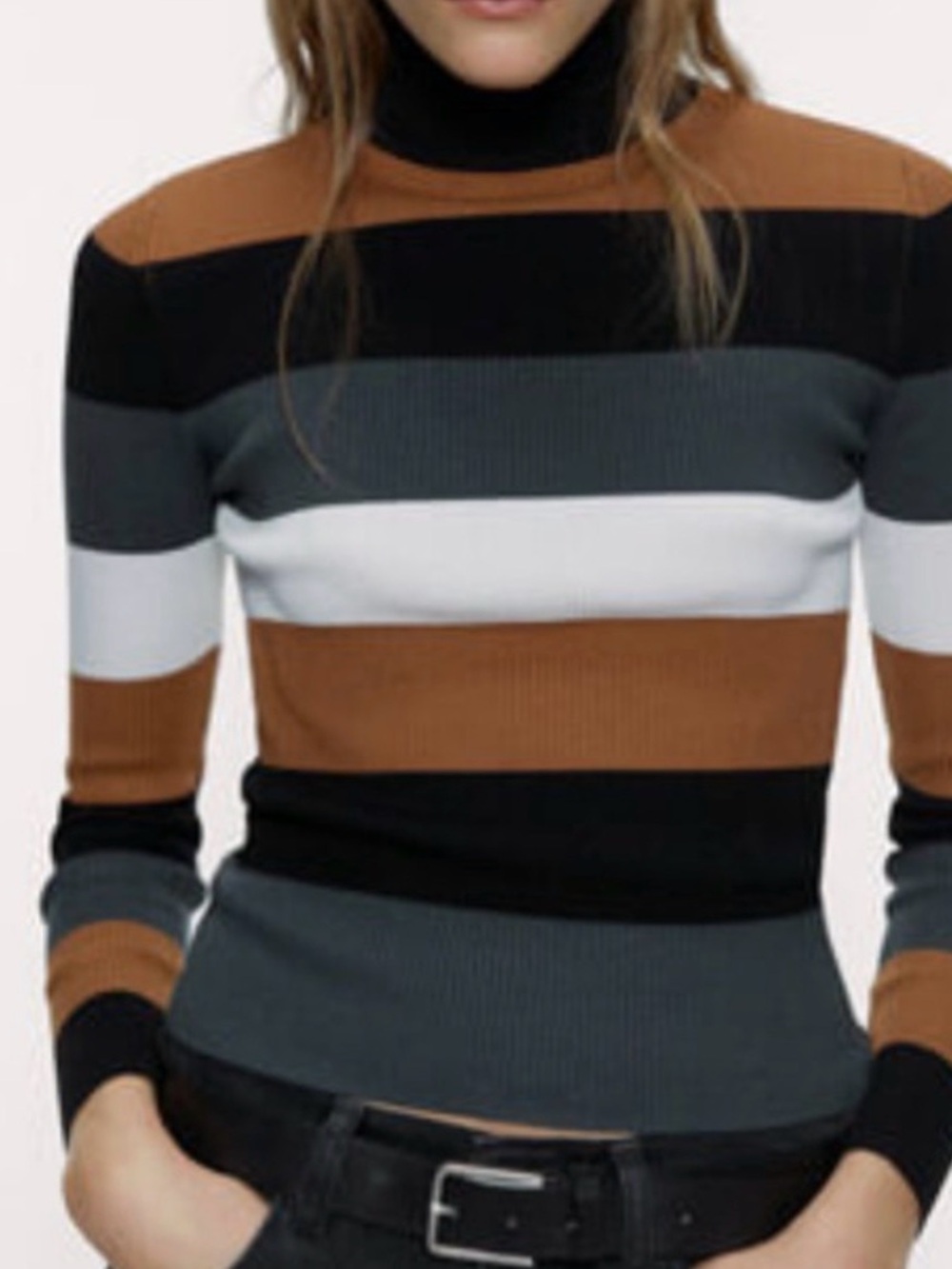 Zara Multicolor Striped Ribbed Turtleneck Sweater